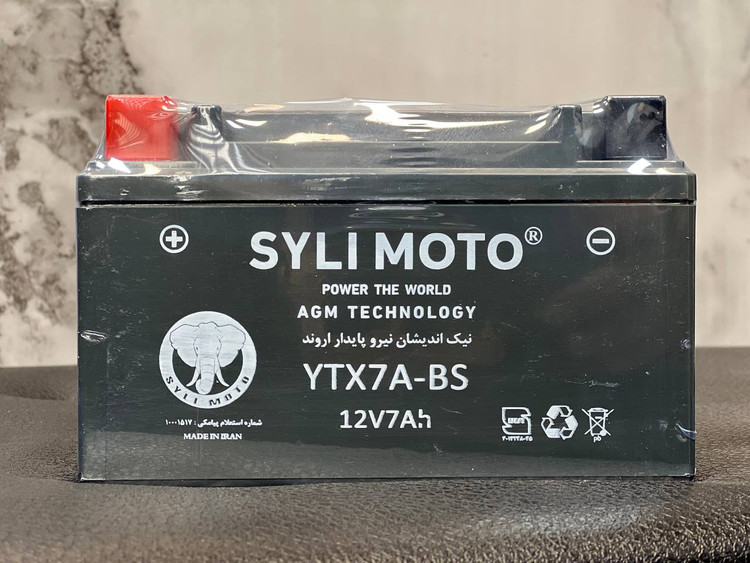 باتری موتورسیکلت 12ولت 7آمپر پهن کوتاه SYLIMOTO / کد 200756