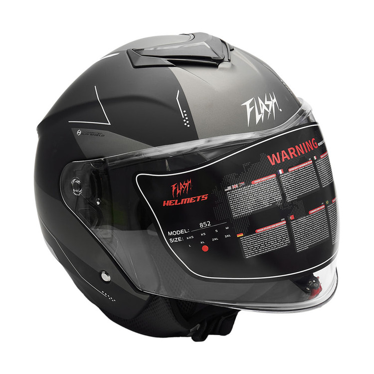 کلاه کاسکت بدون فک فلش مدل 852 MATT BLACK-GRAY 46#