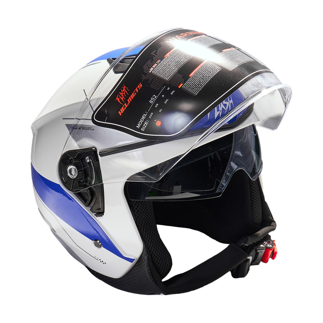 کلاه کاسکت بدون فک فلش مدل 852 GLOSSY-WHITE-BLUE