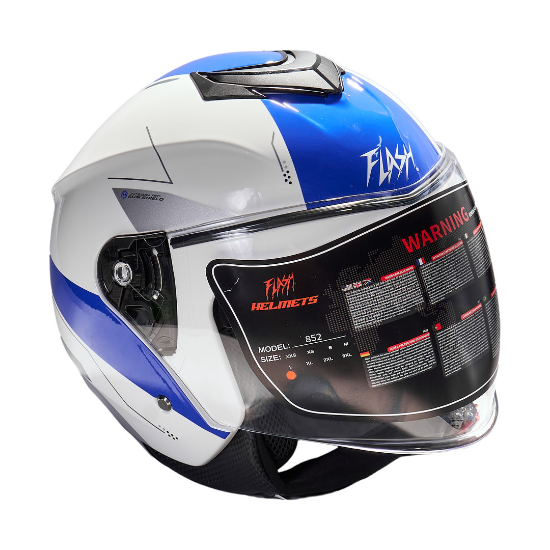 کلاه کاسکت بدون فک فلش مدل 852 GLOSSY-WHITE-BLUE