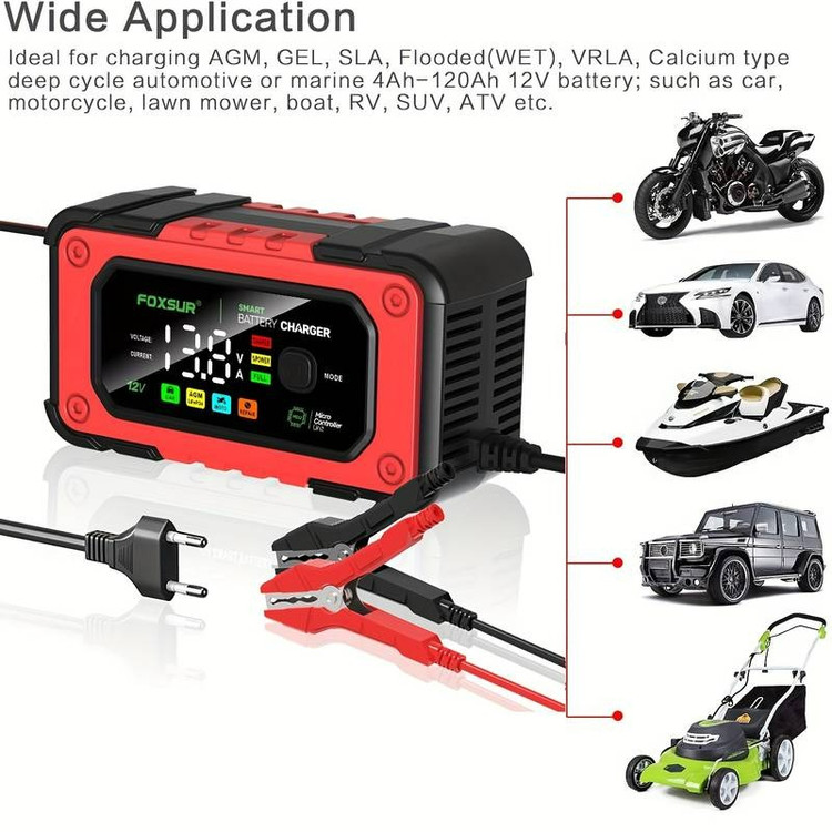 شارژر چند منظوره هوشمند باتری موتورسیکلت و خودرو فاکسور FOXSUR مدل SMART 12V7A