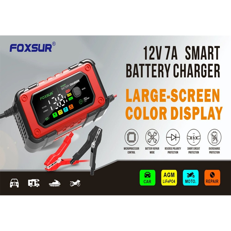 شارژر چند منظوره هوشمند باتری موتورسیکلت و خودرو فاکسور FOXSUR مدل SMART 12V7A