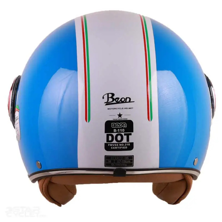 کلاه کاسکت بدون فک برند BEON مدل B110 – Blue Glossy White