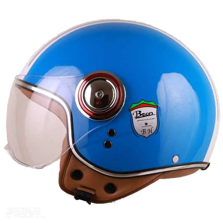 کلاه کاسکت بدون فک برند BEON مدل B110 – Blue Glossy White