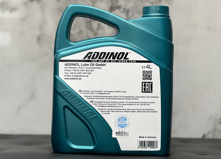 روغن موتور مخصوص موتور های دنده ای ادینول 10W40 SP حجم 4 لیتر ADDINOL 4L ساخت آلمان اصل کد ۲۰۱۳۸۰