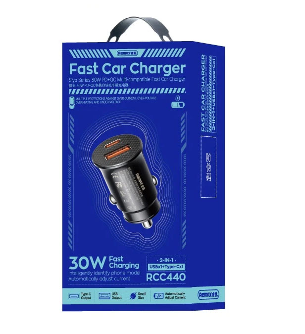 شارژر فندکی ریمکس با توان خروجی 30 وات و قابلیت فست شارژ سریع موبایل و تبلت / مدل RCC440