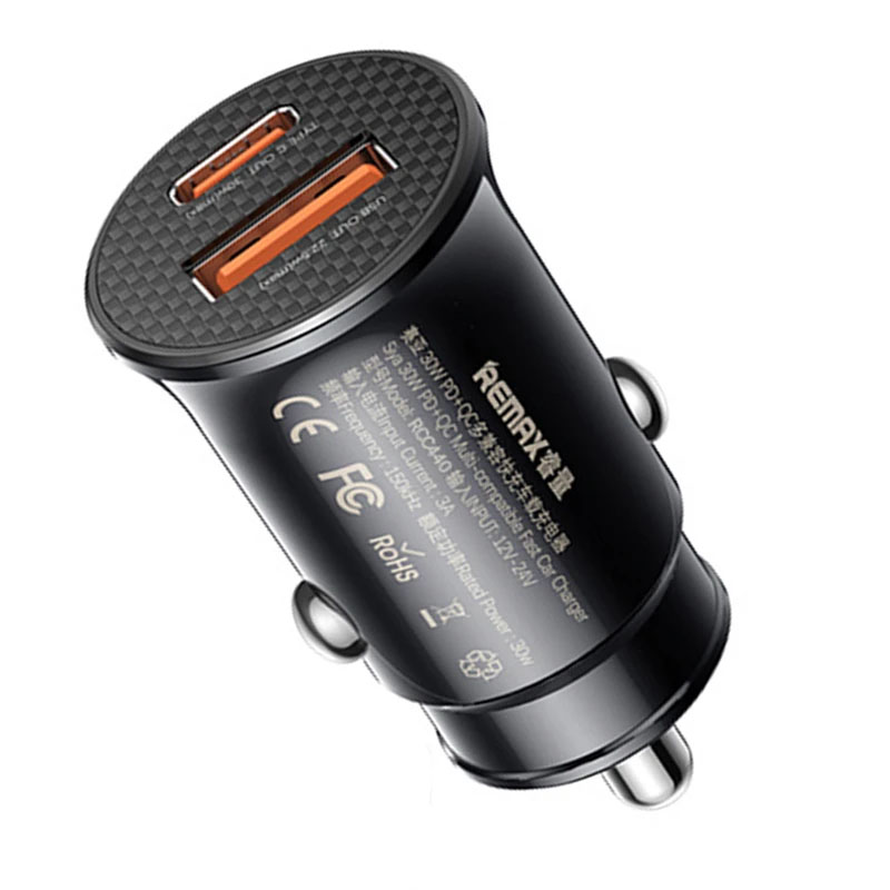 شارژر فندکی ریمکس با توان خروجی 30 وات و قابلیت فست شارژ سریع موبایل و تبلت / مدل RCC440
