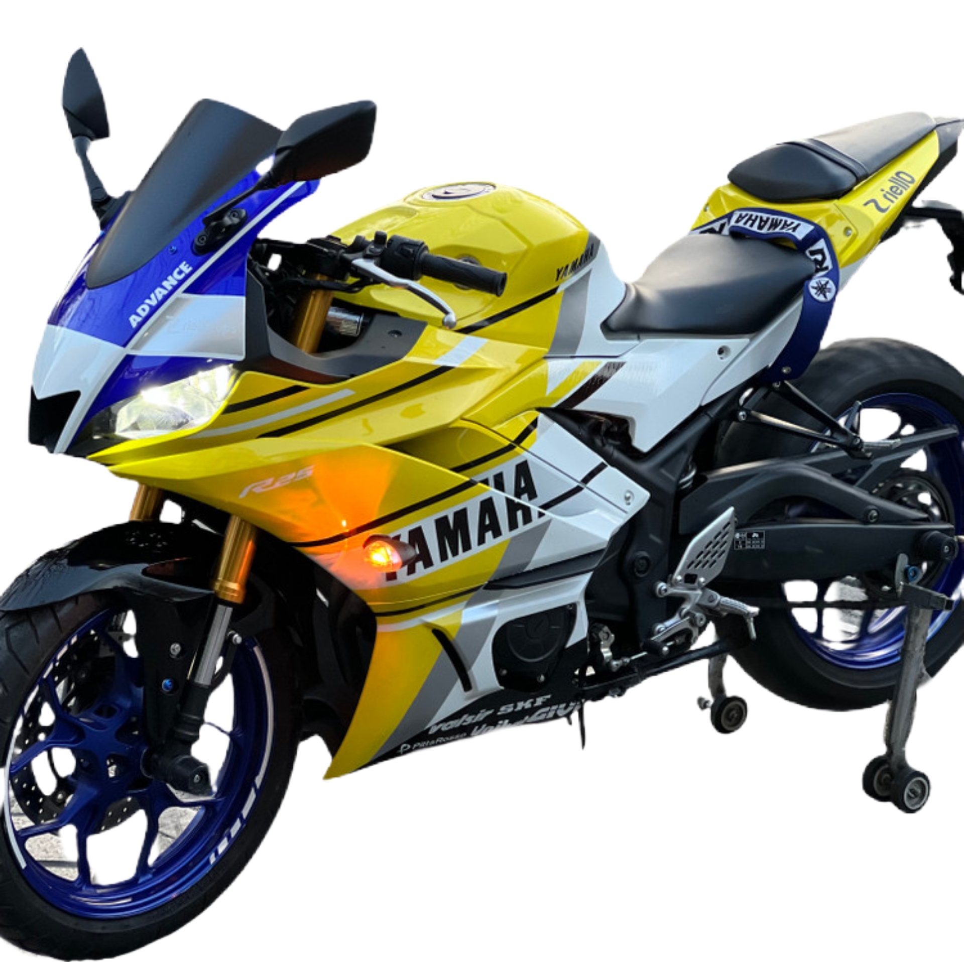 ست فلاپ کامل جشن 60 سالگی YAMAHA YZF‑R25 رنگ زرد آبی سفید Yellow & Speed Block livery
