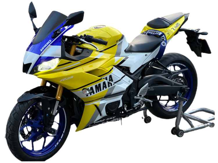 ست فلاپ کامل جشن 60 سالگی YAMAHA YZF‑R25 رنگ زرد آبی سفید Yellow & Speed Block livery