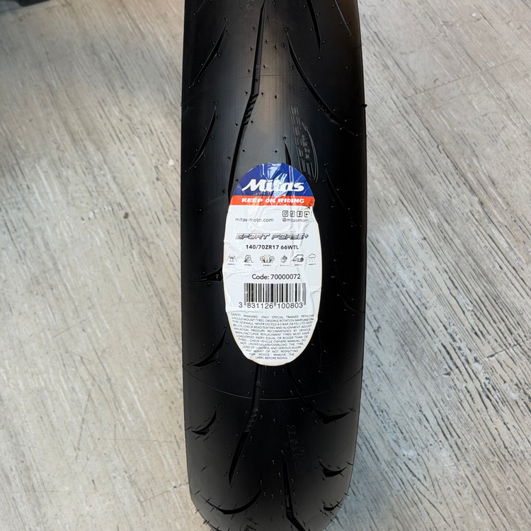 لاستیک میتاس 140/70/17 گل خلوت اسپرت فورس پلاس / + MITAS SPORT FORCE / ساخت اروپا کشور اسلوونی اصل / مناسب چرخ عقب کد 200552