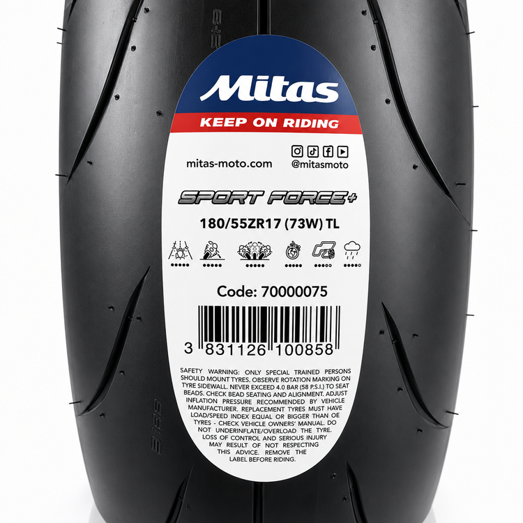 لاستیک میتاس 180/55/17 گل خلوت اسپرت فورس / MITAS SPORT FORCE / ساخت اروپا کشور اسلوونی اصل / مناسب چرخ عقب کد ۲۰۰۷۵۹