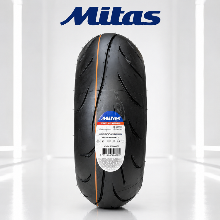 لاستیک میتاس 190/50/17 گل خلوت اسپرت فورس پلاس / +MITAS SPORT FORCE / ساخت اروپا کشور اسلوونی اصل / مناسب چرخ عقب کد 200724