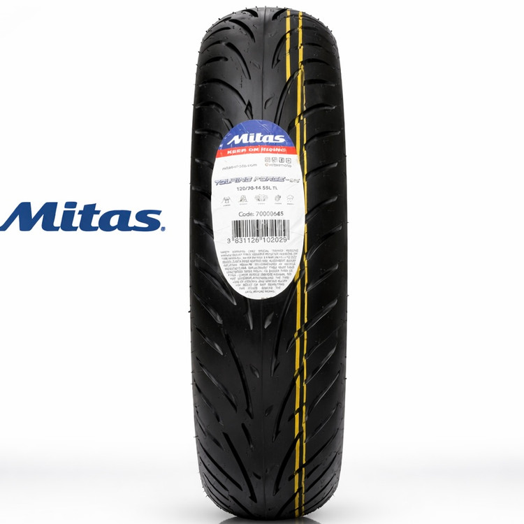 لاستیک میتاس 120/70/14 گل شلوغ تورینگ فورس / MITAS TOURING FORCE SC / ساخت اروپا کشور اسلوونی اصل / جلو Joymax -Aerox / کد 200744