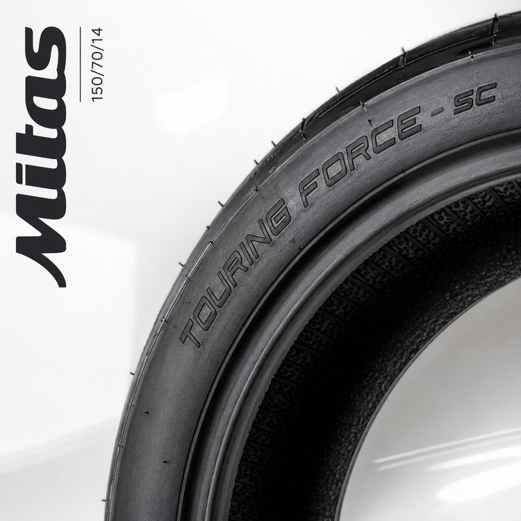 لاستیک میتاس گل شلوغ تورینگ فورس اس سی 150/70/14 / MITAS TOURING FORCE SC / ساخت اروپا کشور اسلوونی اصل / مناسب چرخ عقب XMAX AEROX کد ۲۰۰۸۹۷