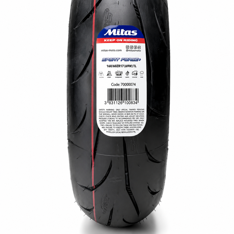 لاستیک میتاس 160/60/17 گل خلوت اسپرت فورس / MITAS SPORT FORCE / ساخت اروپا کشور اسلوونی اصل / مناسب چرخ عقب کد 201492