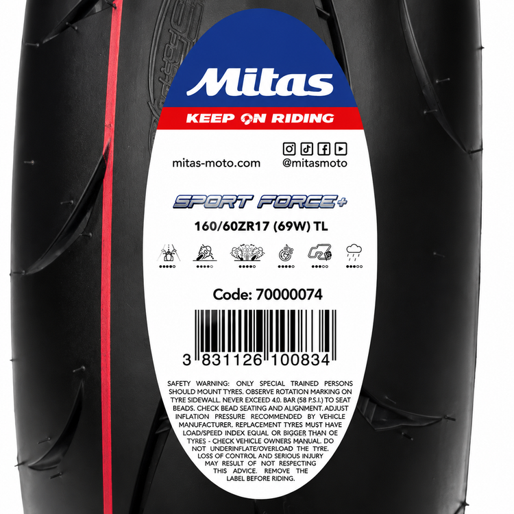 لاستیک میتاس 160/60/17 گل خلوت اسپرت فورس / MITAS SPORT FORCE / ساخت اروپا کشور اسلوونی اصل / مناسب چرخ عقب کد 201492