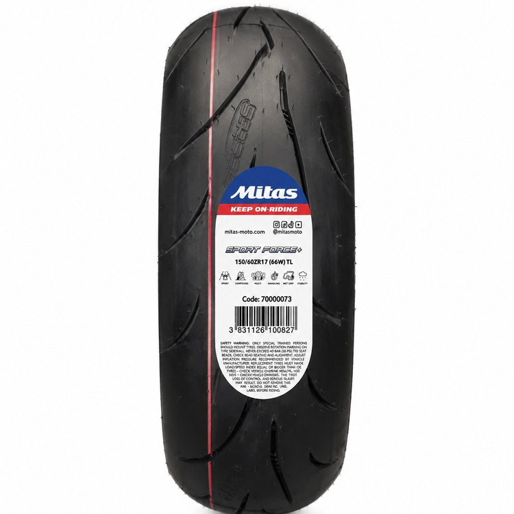 لاستیک میتاس 150/60/17 گل خلوت اسپرت فورس پلاس / +MITAS SPORT FORCE / ساخت اروپا کشور اسلوونی اصل / عقب کد 200747
