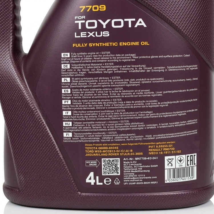 روغن موتور خودرو مانول 4 لیتر تویوتا MANNOL Toyota 5W30 SP / ساخت کشور آلمان اصل کد 201845