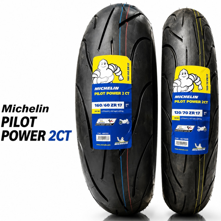 ست لاستیک میشلن ۱۶۰/۶۰/۱۷ / ۱۲۰/۷۰/۱۷ MICHELIN PILOT POWER 2CT ساخت اسپانیا اصل کد 201394