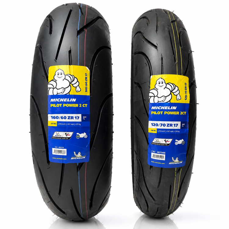 ست لاستیک میشلن ۱۶۰/۶۰/۱۷ / ۱۲۰/۷۰/۱۷ MICHELIN PILOT POWER 2CT ساخت اسپانیا اصل کد 201394