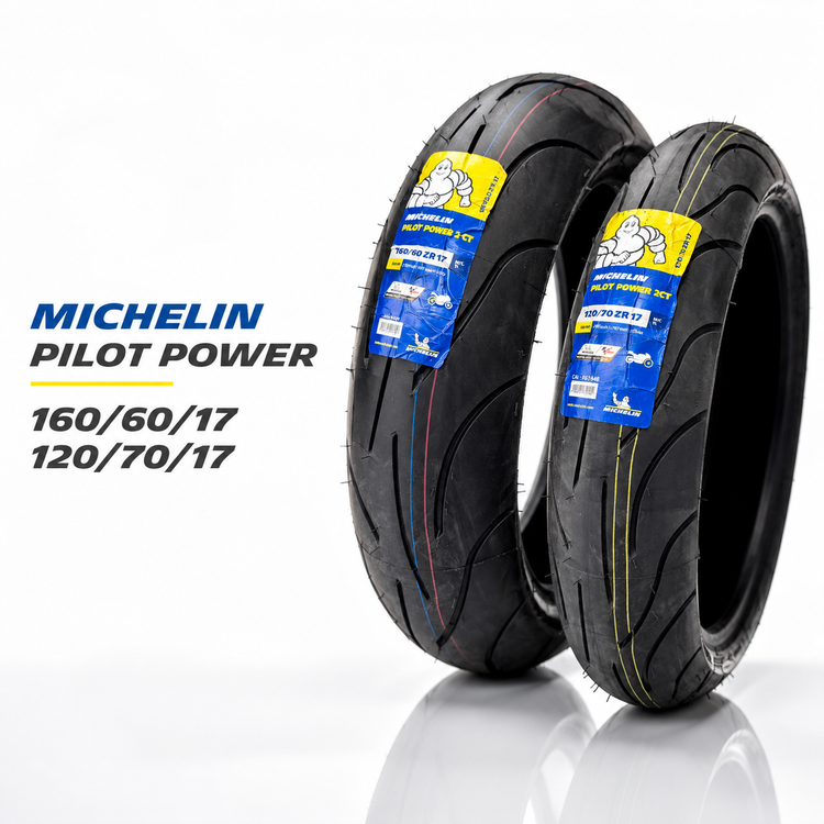 ست لاستیک میشلن ۱۶۰/۶۰/۱۷ / ۱۲۰/۷۰/۱۷ MICHELIN PILOT POWER 2CT ساخت اسپانیا اصل کد 201394