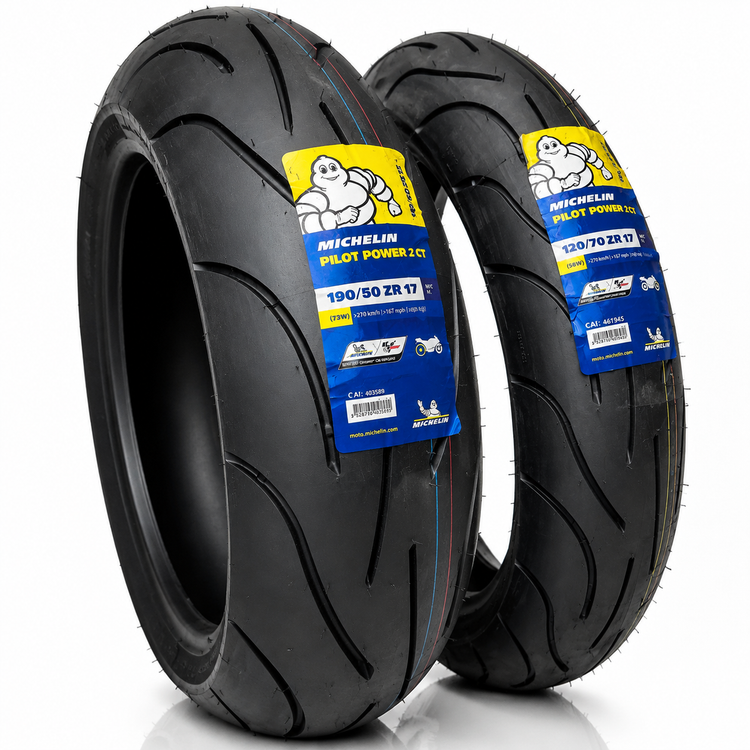 ست لاستیک میشلن ۱۶۰/۶۰/۱۷ / ۱۲۰/۷۰/۱۷ MICHELIN PILOT POWER 2CT ساخت اسپانیا اصل کد 201394