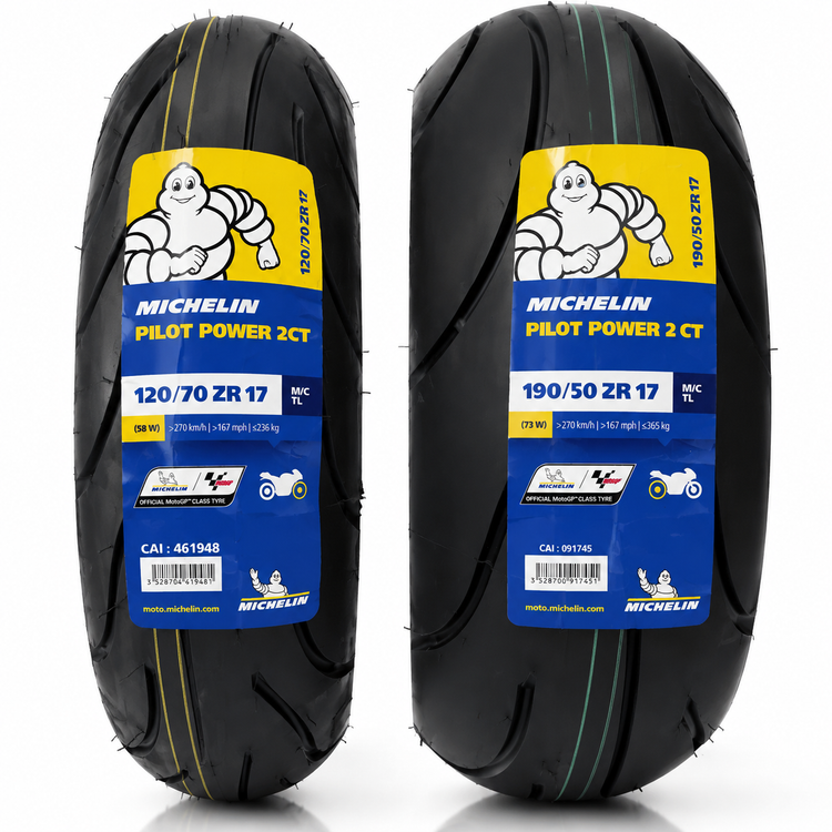 ست لاستیک میشلن ۱۹۰/۵۰/۱۷ / ۱۲۰/۷۰/۱۷ MICHELIN PILOT POWER 2CT ساخت اسپانیا اصل کد 202294