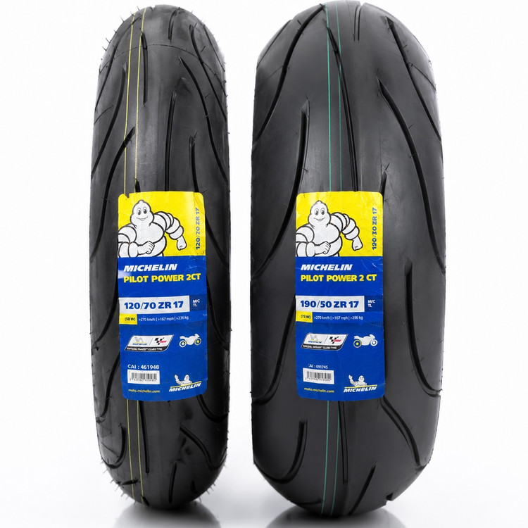 ست لاستیک میشلن ۱۹۰/۵۰/۱۷ / ۱۲۰/۷۰/۱۷ MICHELIN PILOT POWER 2CT ساخت اسپانیا اصل کد 202294