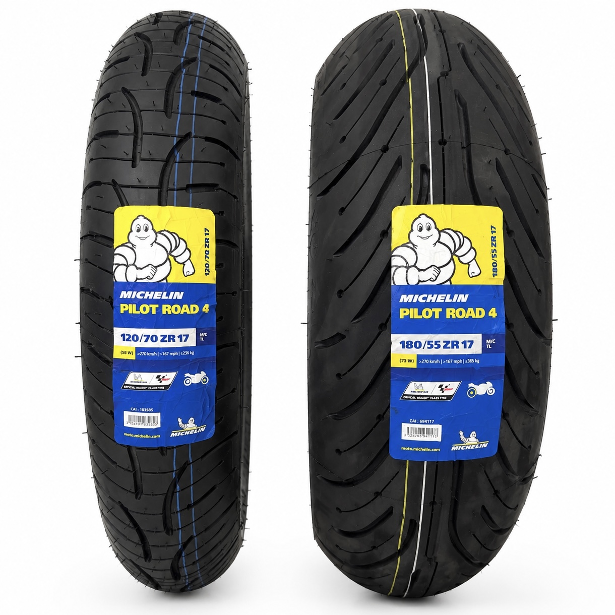 ست لاستیک میشلن ۱۸۰/۵۵/۱۷ / MICHELIN PILOT ROAD 4 ۱۲۰/۷۰/۱۷ ساخت اسپانیا اصل کد ۲۰۰۷۳۲
