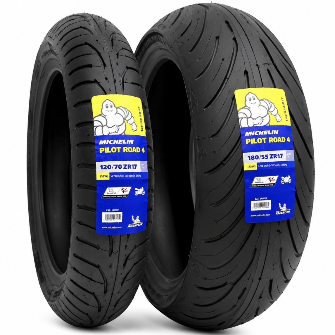 ست لاستیک میشلن ۱۸۰/۵۵/۱۷ / MICHELIN PILOT ROAD 4 ۱۲۰/۷۰/۱۷ ساخت اسپانیا اصل کد ۲۰۰۷۳۲