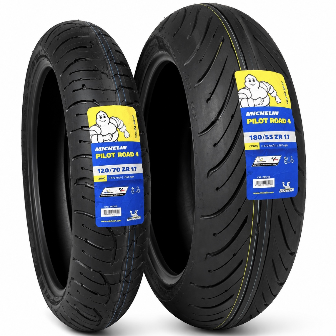 ست لاستیک میشلن ۱۸۰/۵۵/۱۷ / MICHELIN PILOT ROAD 4 ۱۲۰/۷۰/۱۷ ساخت اسپانیا اصل کد ۲۰۰۷۳۲