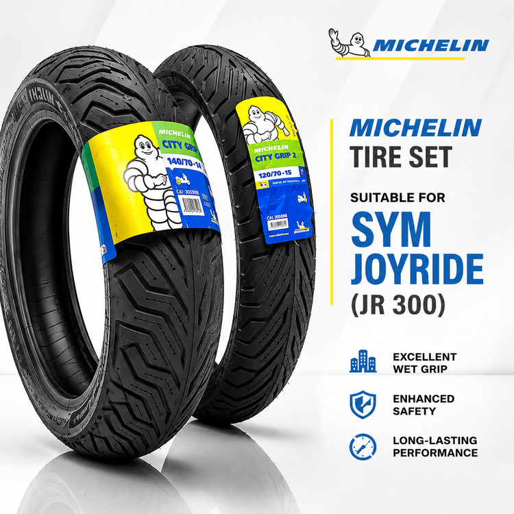 ست لاستیک میشلن عقب و جلو Sym Joyride (Jr 300) سیتی گریپ2 / Joyride MICHELIN 120/70/15 + 140/70/14 / ساخت اروپا کشور صربستان اصل کد ۲۰۰۷۳۳