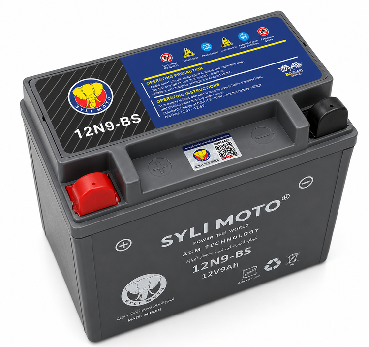 باتری موتورسیکلت 12ولت 9آمپر بلند SYLIMOTO / کد 200861