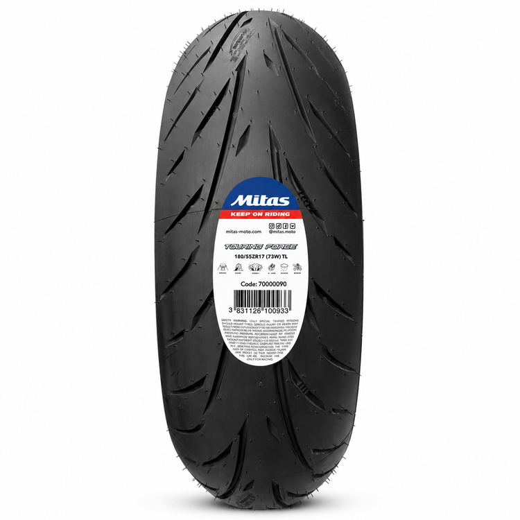 لاستیک میتاس 180/55/17 گل شلوغ تورینگ فورس / MITAS TOURING FORCE SC / ساخت اروپا کشور اسلوونی اصل / مناسب چرخ عقب کد 200593