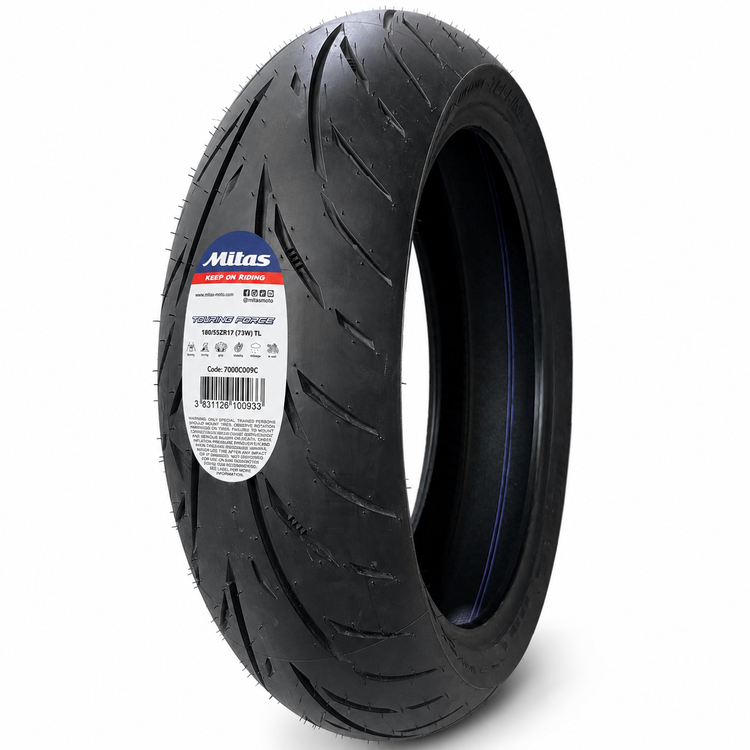 لاستیک میتاس 180/55/17 گل شلوغ تورینگ فورس / MITAS TOURING FORCE SC / ساخت اروپا کشور اسلوونی اصل / مناسب چرخ عقب کد 200593