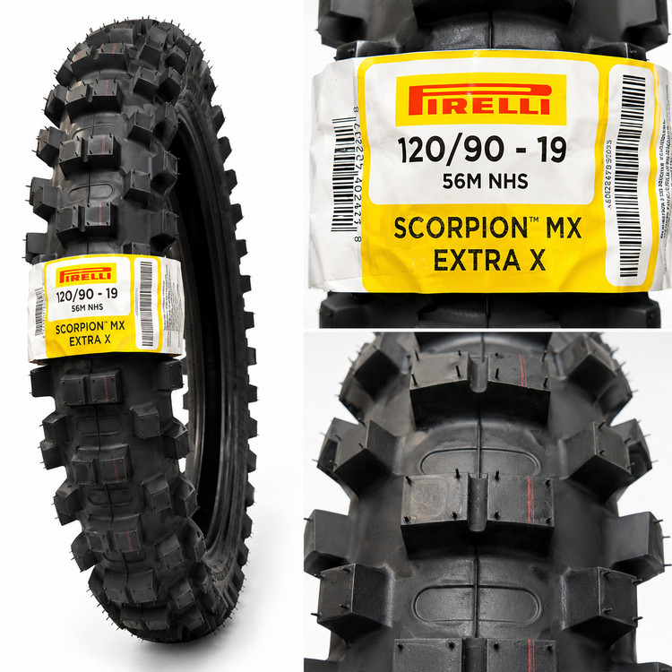 لاستیک پیرلی کراسی 120/90/19 ساخت اندونزی اصل اسکورپیون ام ایکس اکسترا ایکس PIRELLI SCORPION MX EXTRA X مخصوص موتور های 400 سی سی به بالا کد 201446