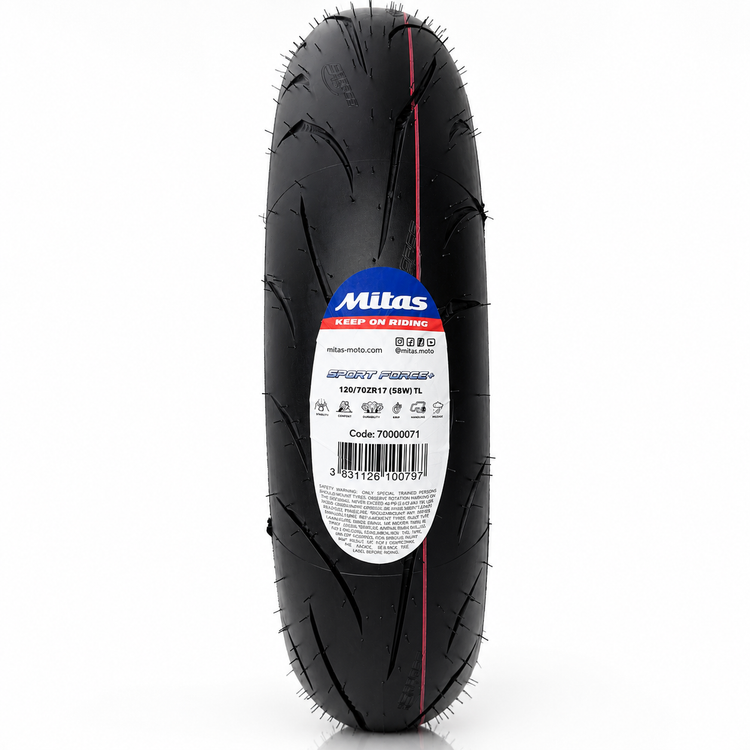 لاستیک میتاس 120/70/17 گل خلوت اسپرت فورس / MITAS SPORT FORCE / ساخت اروپا کشور اسلوونی اصل / جلو کد 201392
