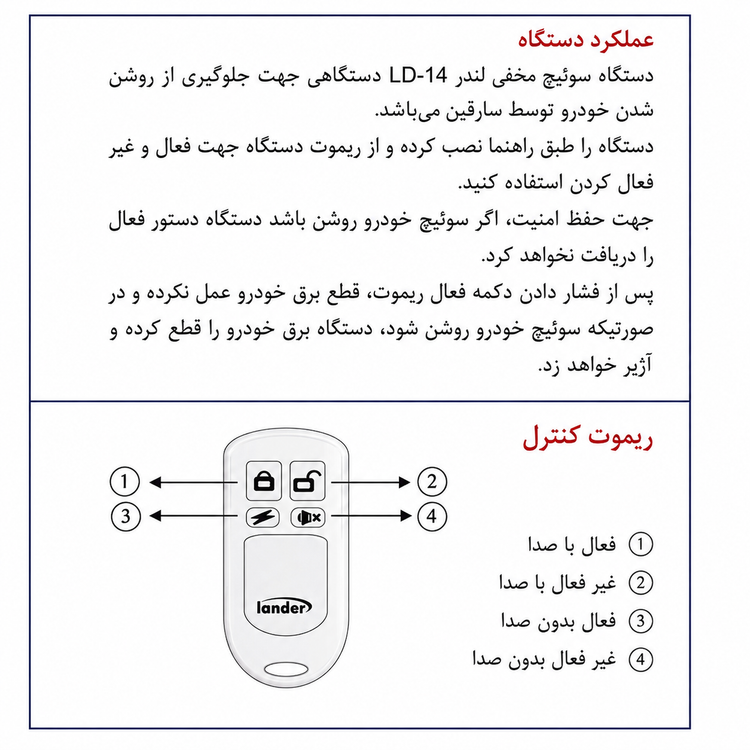سوئیچ مخفی ضد سرقت خودرو لندر مدل LD-14 ساخت ایران اصل کد 202253