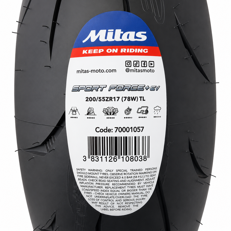 لاستیک میتاس اسپرت فورس ایو ۲۰۰/۵۵/۱۷ Mitas Sport Force EV گل خلوت کد 201854