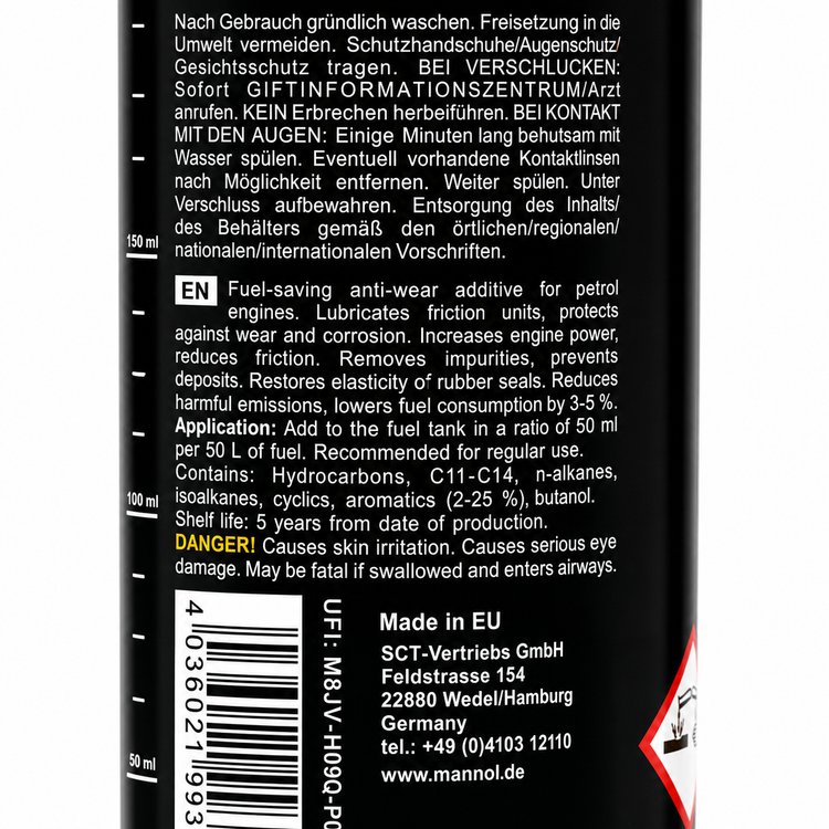 مکمل بنزین استردار مانول MANNOL Benzin Ester Additive 9950 مناسب برای موتور سیکلت و خودرو ساخت آلمان اصل کد 202422