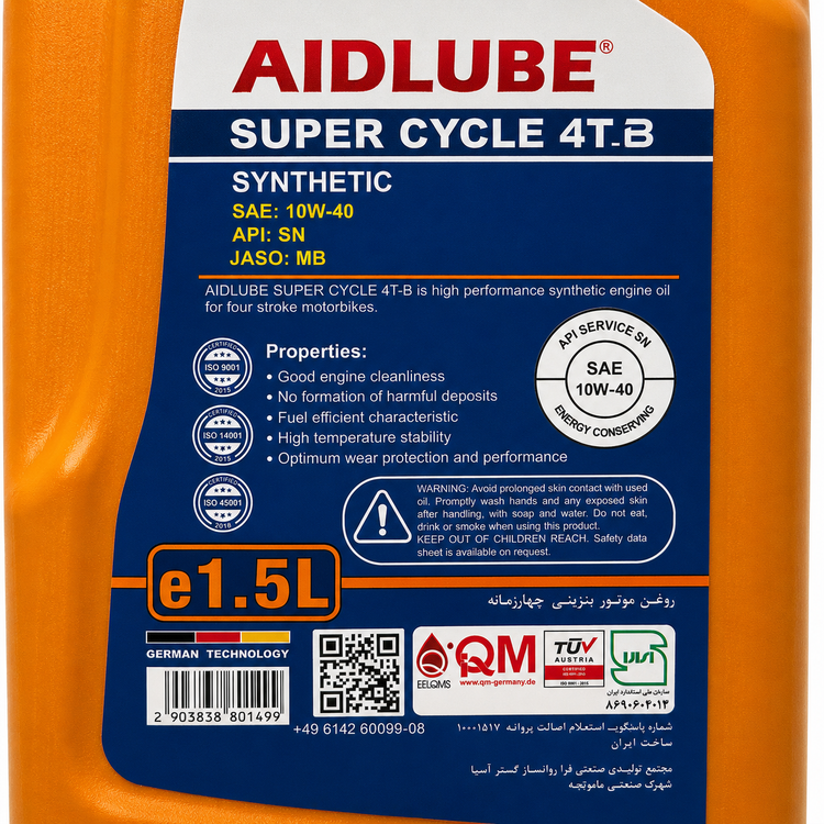 روغن موتور ایدلوب AIDLUBE 10W40 SN MB 1.5L مخصوص موتور اسکوتر JOYMAX XMAX فول سنتتیک تحت لیسانس ایدلوب آلمان اصل کد 202408