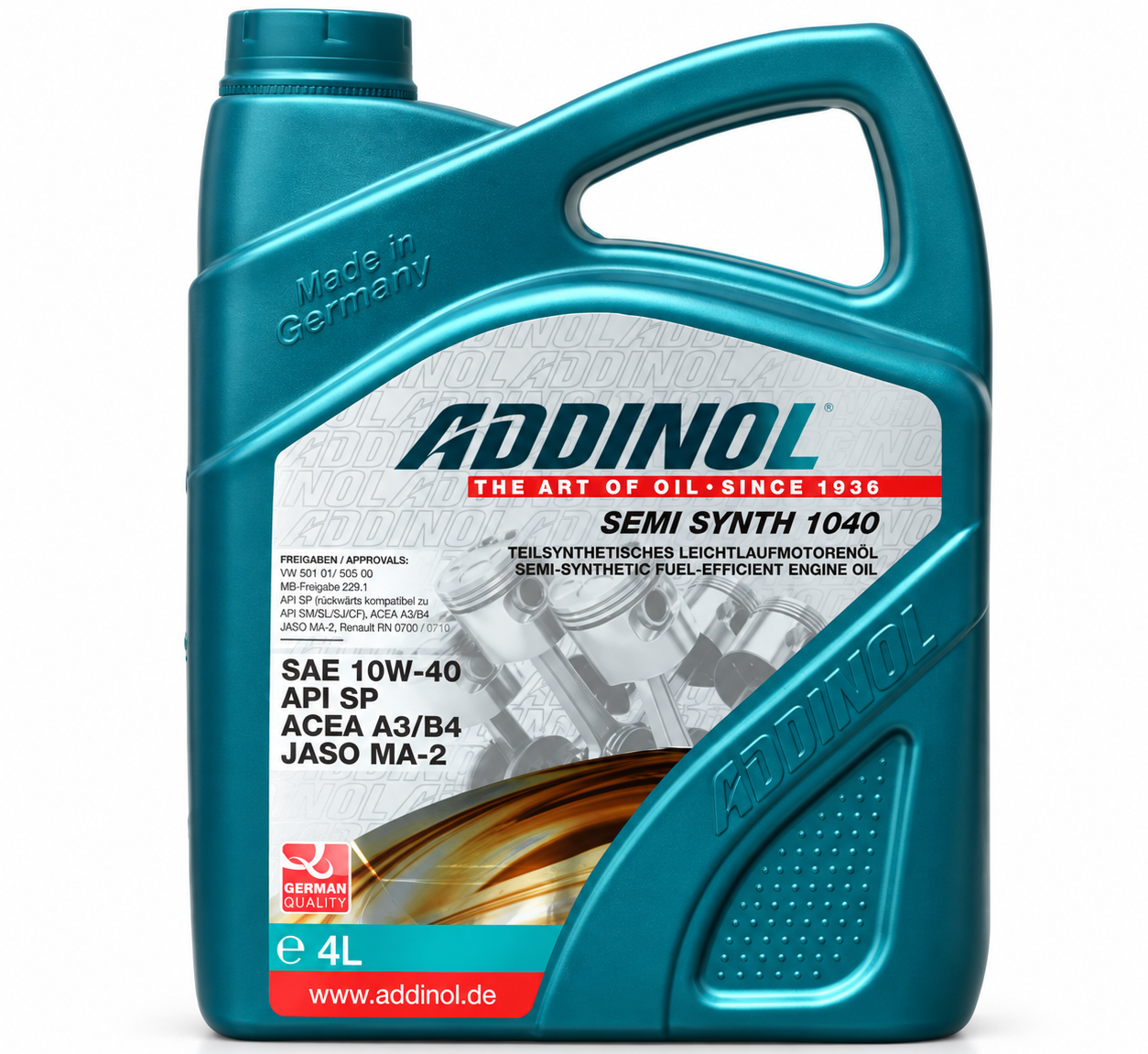 روغن موتور مخصوص موتور های دنده ای ادینول ADDINOL 10W40 MA2 SP 4L ساخت آلمان اصل کد ۲۰۱۳۸۰