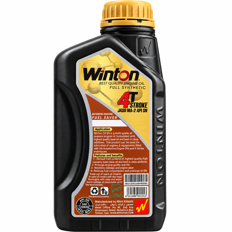 روغن موتور سیکلت وینتون مخصوص موتور های دنده ای WINTON 10W50 MA2 SN فول سنتتیک تحت لیسانس کانادا اصل کد 200888