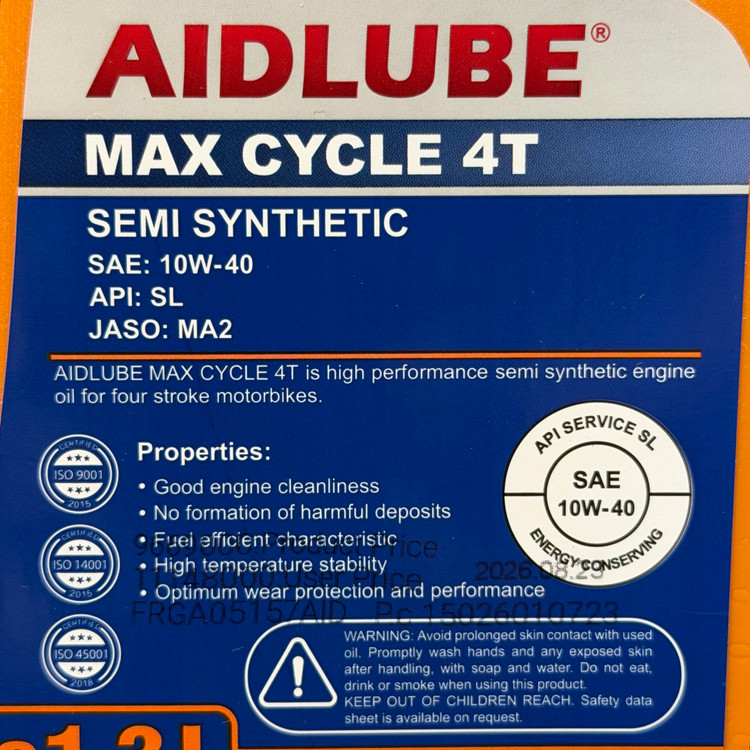 روغن موتور ایدلوب حجم 1/300 AIDLUBE 10W40 SL مخصوص موتورهای دنده ای تحت لیسانس ایدلوب آلمان اصل کد ۲۰۲۴۴۱