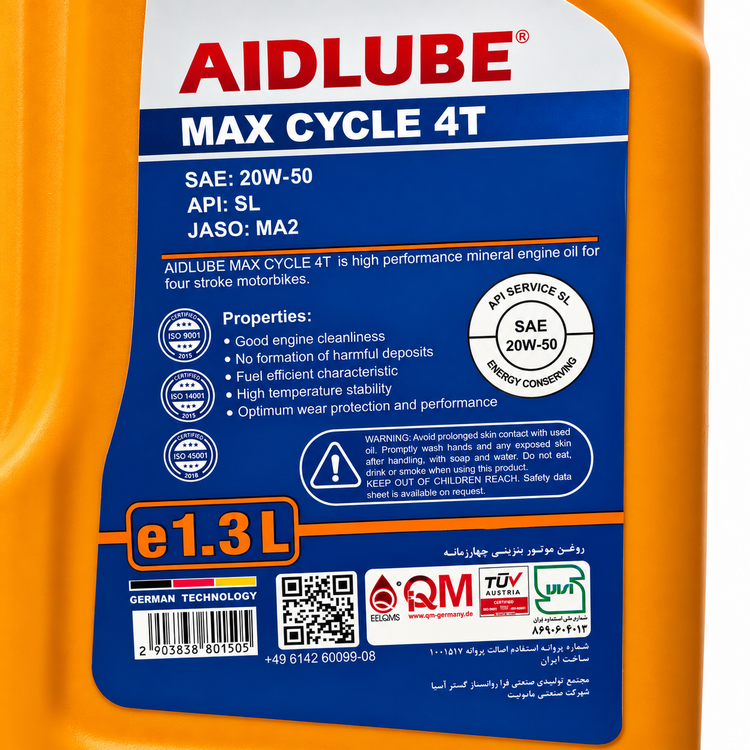 روغن موتور ایدلوب حجم 1/300 AIDLUBE 20W50 MA2 SL مخصوص موتورهای دنده ای تحت لیسانس ایدلوب آلمان اصل کد 202440