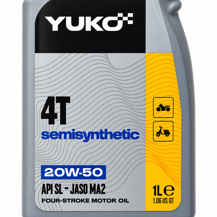 روغن موتور سیکلت یوکو مخصوص موتورهای دنده ای YUKO 4T Semi Synthetic 20W-50 API SL/CF-4 JASO MA2 حجم 1 لیتر کد 202444