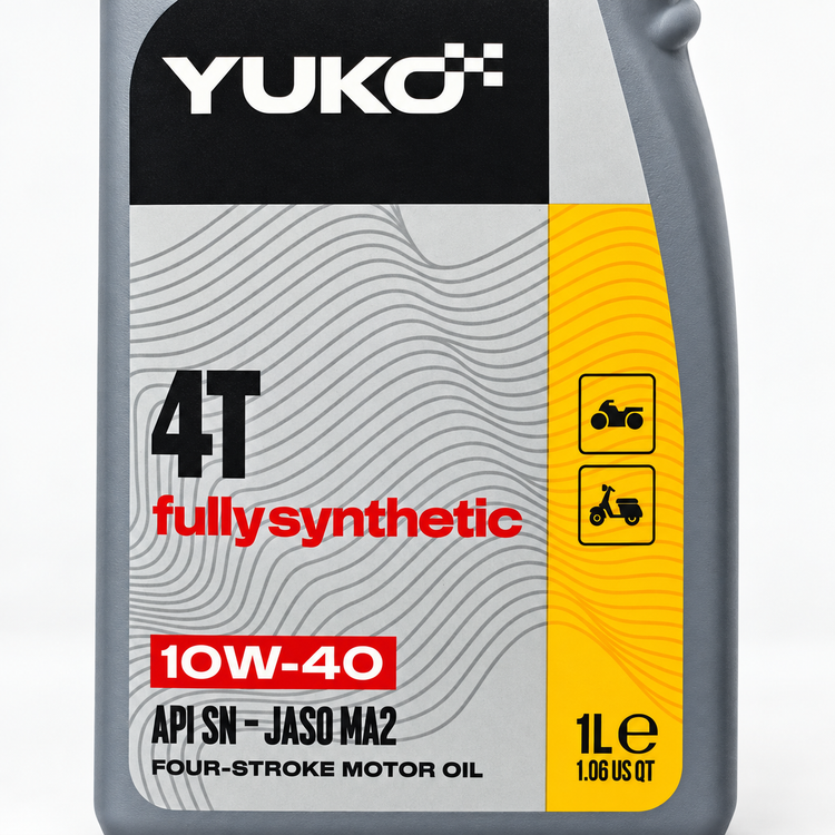 روغن موتور سیکلت مخصوص موتور های دنده ای YUKO 4T Fully Synthetic 10W-40 API SN JASO MA2 حجم 1 لیتر کد 202446