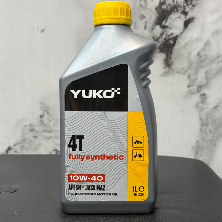 روغن موتور سیکلت مخصوص موتور های دنده ای YUKO 4T Fully Synthetic 10W-40 API SN JASO MA2 حجم 1 لیتر کد 202446