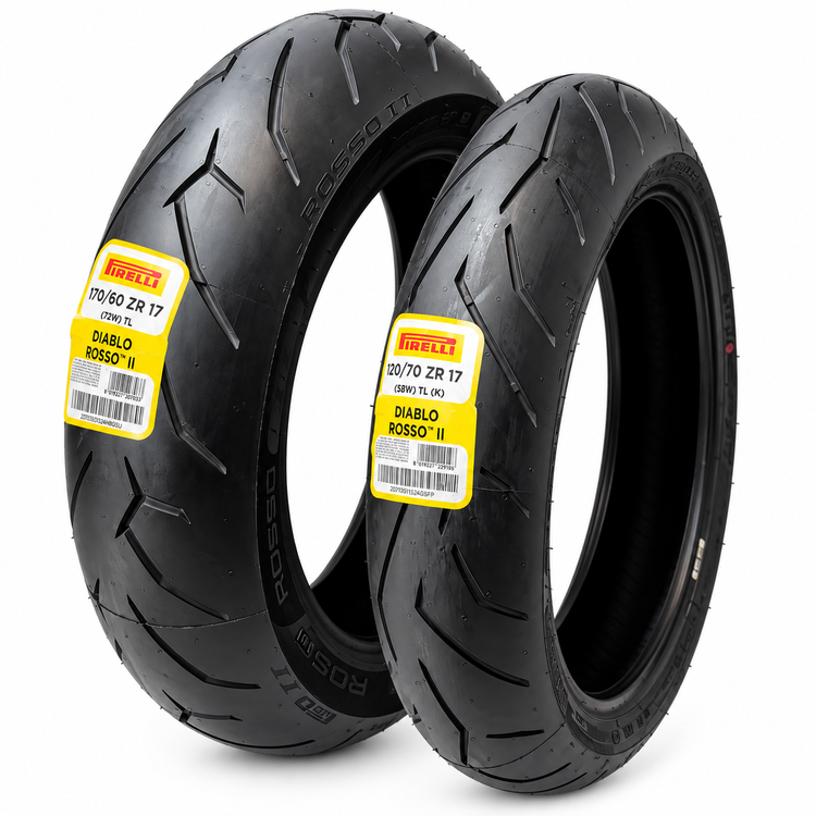ست لاستیک پیرلی 120/70/17 و 170/60/17 دیابلو روسو 2 اصل PIRELLI DIABLO ROSSO II