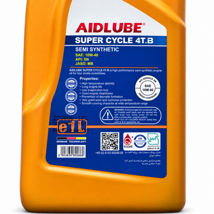 روغن موتور سیکلت ایدلوب AIDLUBE 10W40 SN MB مخصوص موتورهای اسکوتر تحت لیسانس ایدلوب آلمان اصل کد 201384
